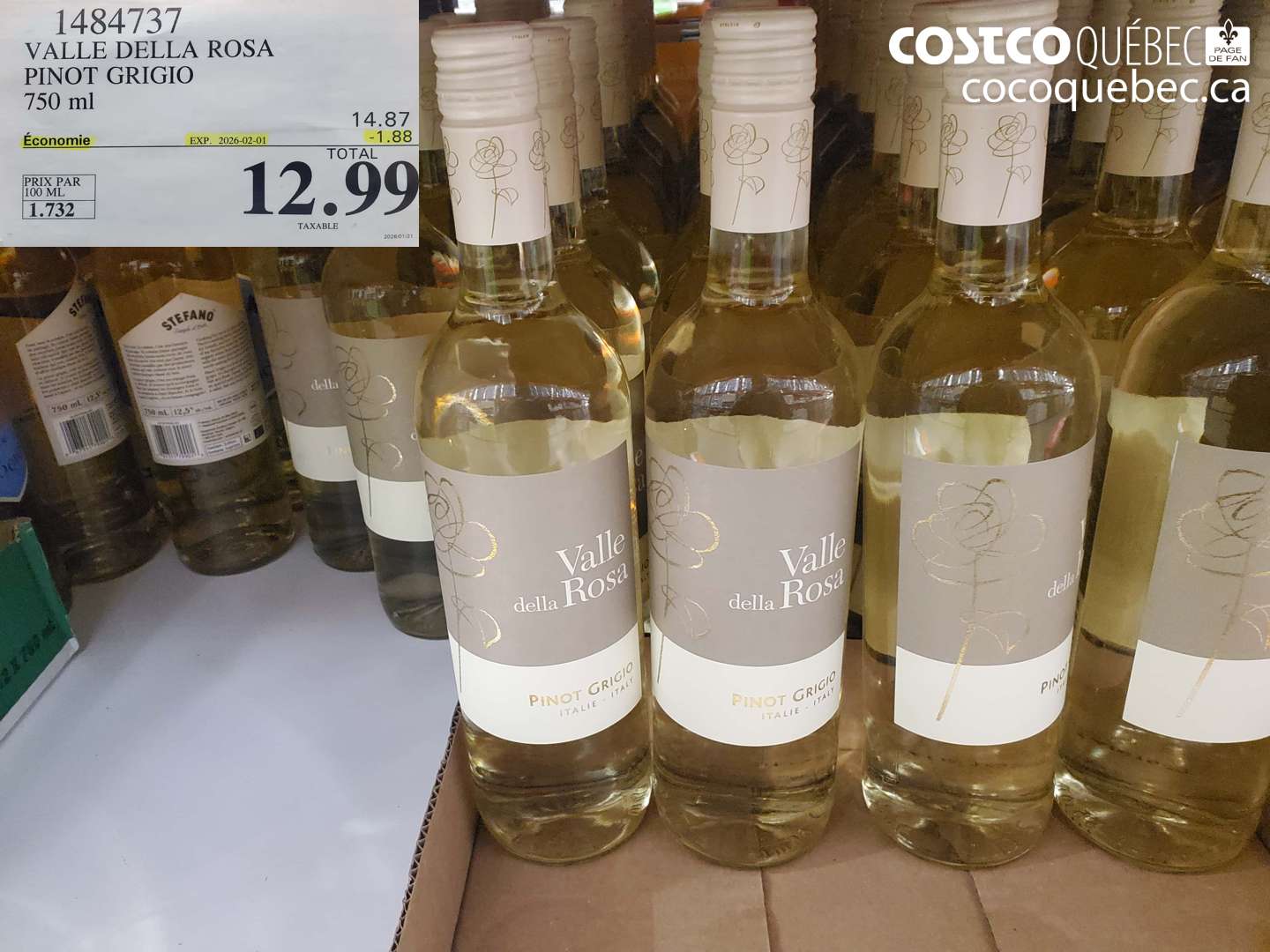 1484737 VALLE DELLA ROSA PINOT GRIGIO 750 ml ($1.88 INSTANT SAVINGS EXPIRES ON 2026-02-01) $12.99