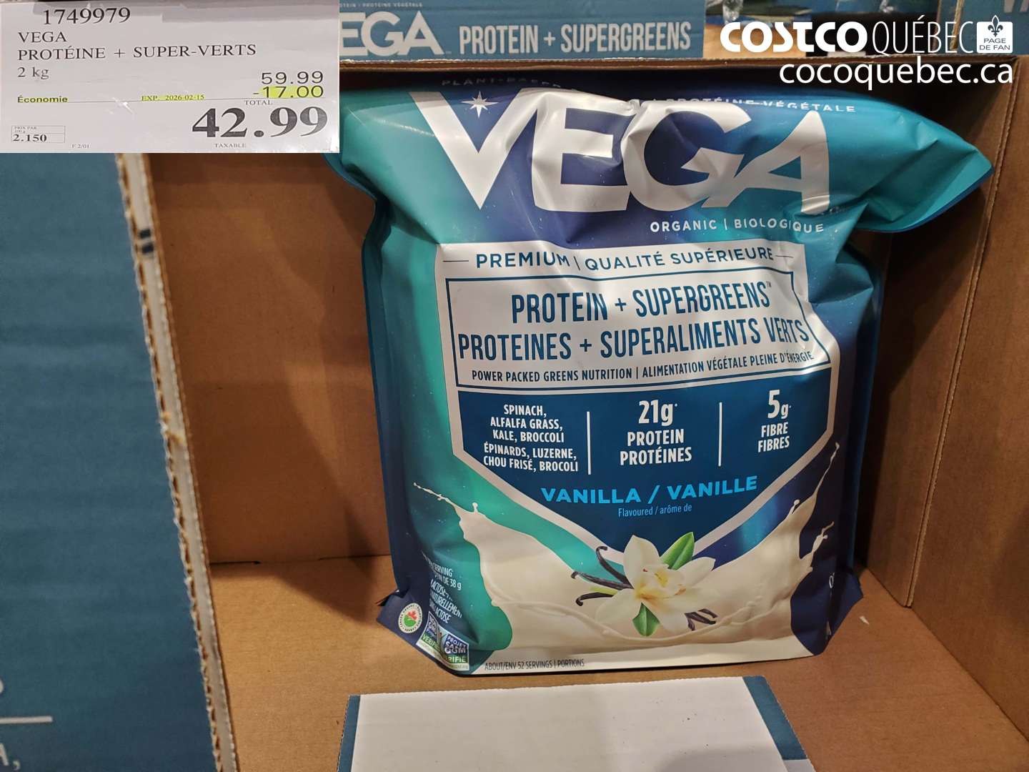 1749979 VEGA BIOLOGIQUE PROTEINES ET LEGUMES 2 kg  ($17.00 INSTANT SAVINGS EXPIRES ON 2025-02-15) $42.99