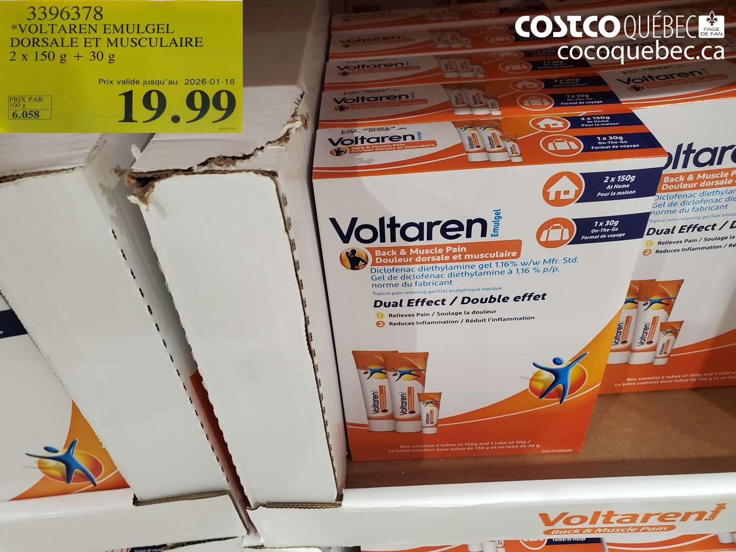 3396378 VOLTAREN EMULGEL DORSALE ET MUSCULAIRE 2 x 150 g + 30 g (EXPIRES ON 2026-01-18) $19.99