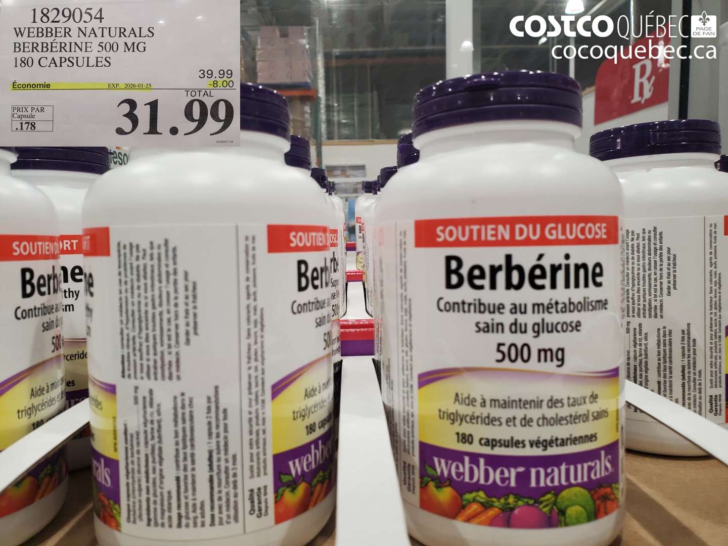 1829054 WEBBER NATURALS BERBÉRINE 500 MG 180 CAPSULES ($8.00 INSTANT SAVINGS EXPIRES ON 2026-01-25) $31.99