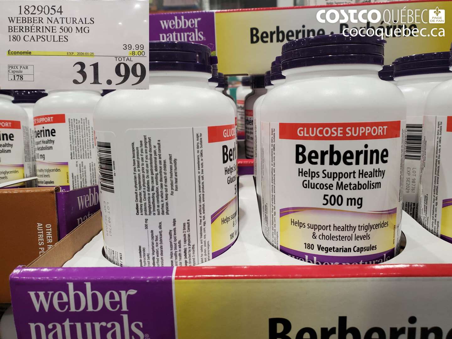 1829054 WEBBER NATURALS BERBERINE 500 MG 180 CAPSULES ($8.00 INSTANT SAVINGS EXPIRES ON 2026-01-25) $31.99