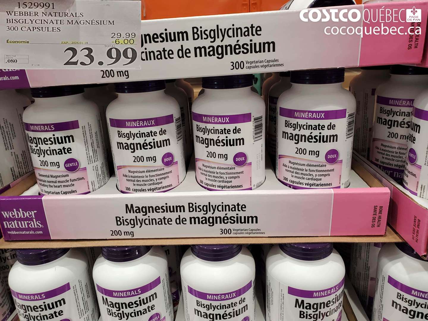 1529991 WEBBER NATURALS BISGLYCINATE MAGNESIUM 300 CAPSULES ($6.00 INSTANT SAVINGS EXPIRES ON 2026-01-18) $23.99