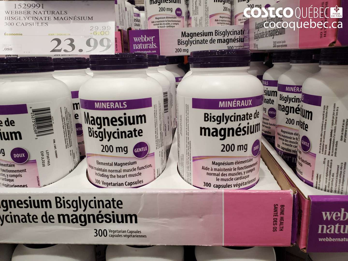 1529991 WEBBER NATURALS BISGLYCINATE MAGNESIUM 300 CAPSULES ($6.00 INSTANT SAVINGS EXPIRES ON 2026-01-18) $23.99