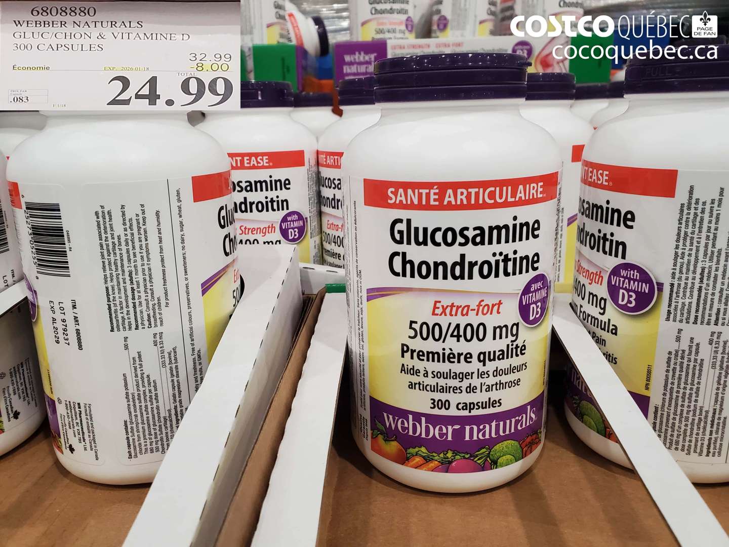 6808880 WEBBER NATURALS GLUC/CHON & VITAMINE D 300 CAPSULES ($8.00 INSTANT SAVINGS EXPIRES ON 2026-01-18) $24.99