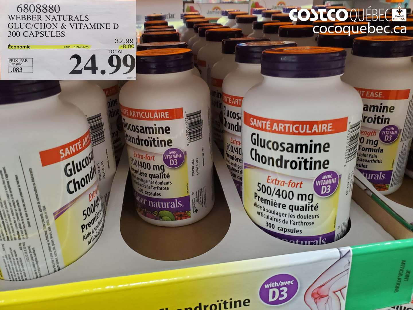 6808880 WEBBER NATURALS GLUC/CHON & VITAMINE D 300 CAPSULES ($8.00 INSTANT SAVINGS EXPIRES ON 2026-01-25) $24.99