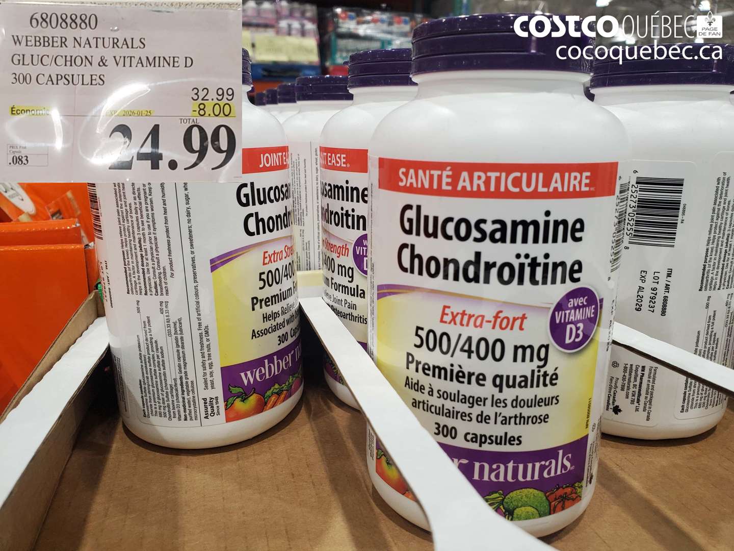 6808880 WEBBER NATURALS GLUC/CHON & VITAMINE D 300 CAPSULES ($8.00 INSTANT SAVINGS EXPIRES ON 2026-01-25) $24.99