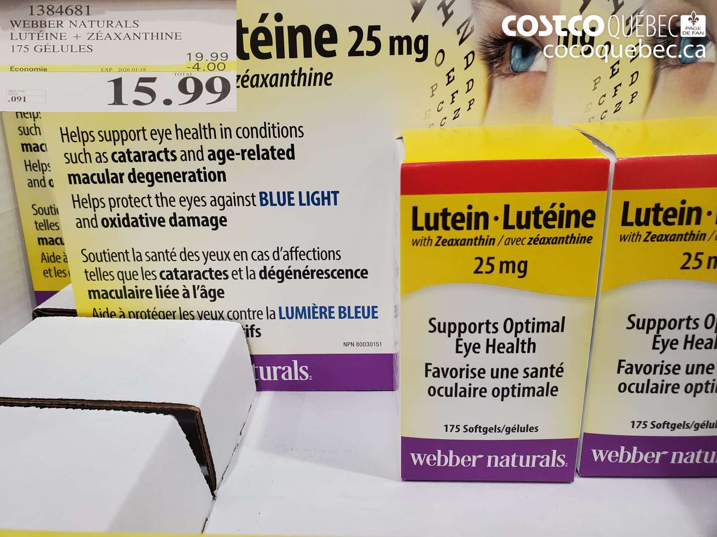 1384681 WEBBER NATURALS LUTÉINE + ZÉAXANTHINE 175 GÉLULES ($4.00 INSTANT SAVINGS EXPIRES ON 2026-01-18) $15.99