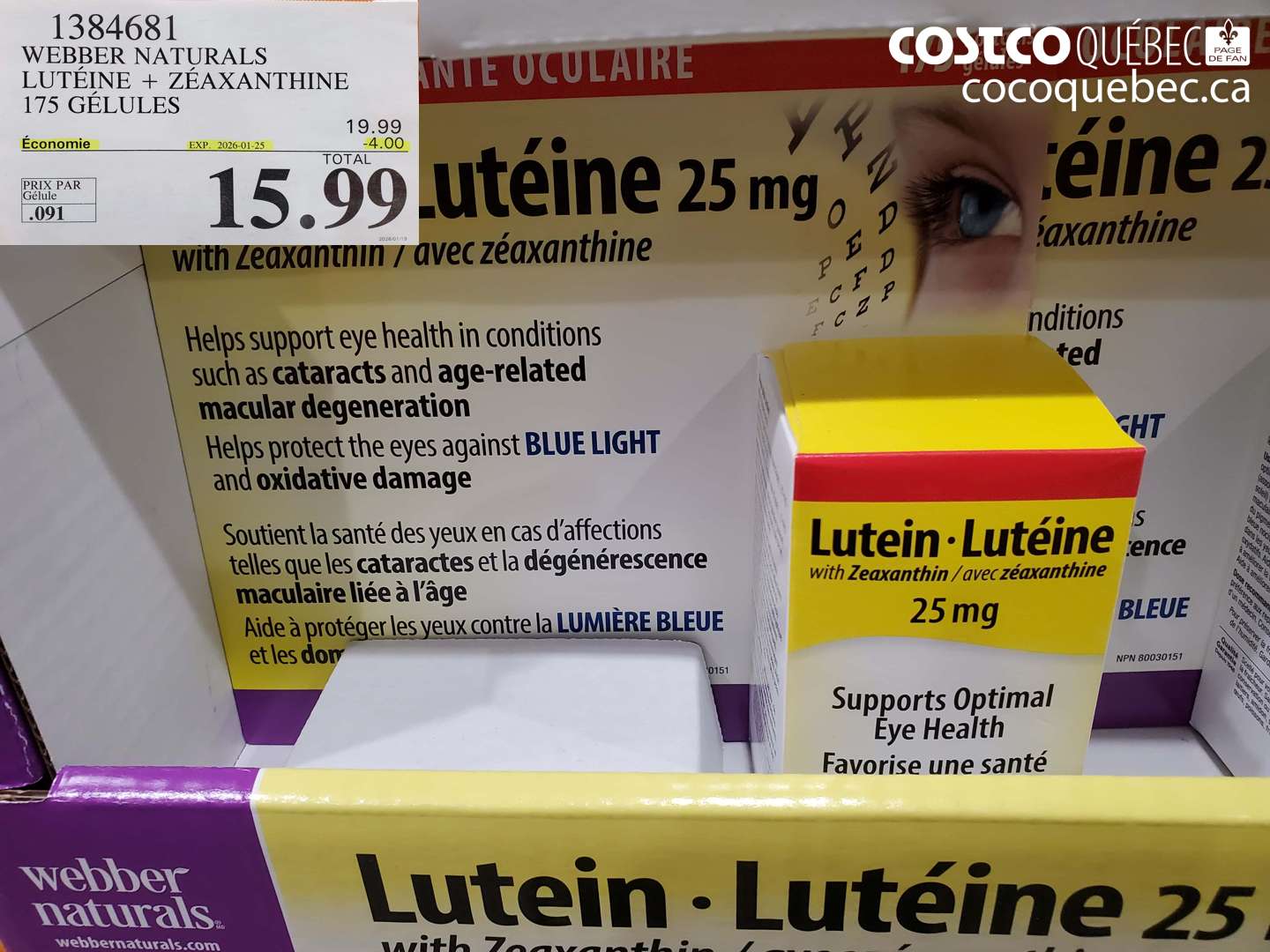1384681 WEBBER NATURALS LUTÉINE + ZÉAXANTHINE 175 GÉLULES ($4.00 INSTANT SAVINGS EXPIRES ON 2026-01-25) $15.99