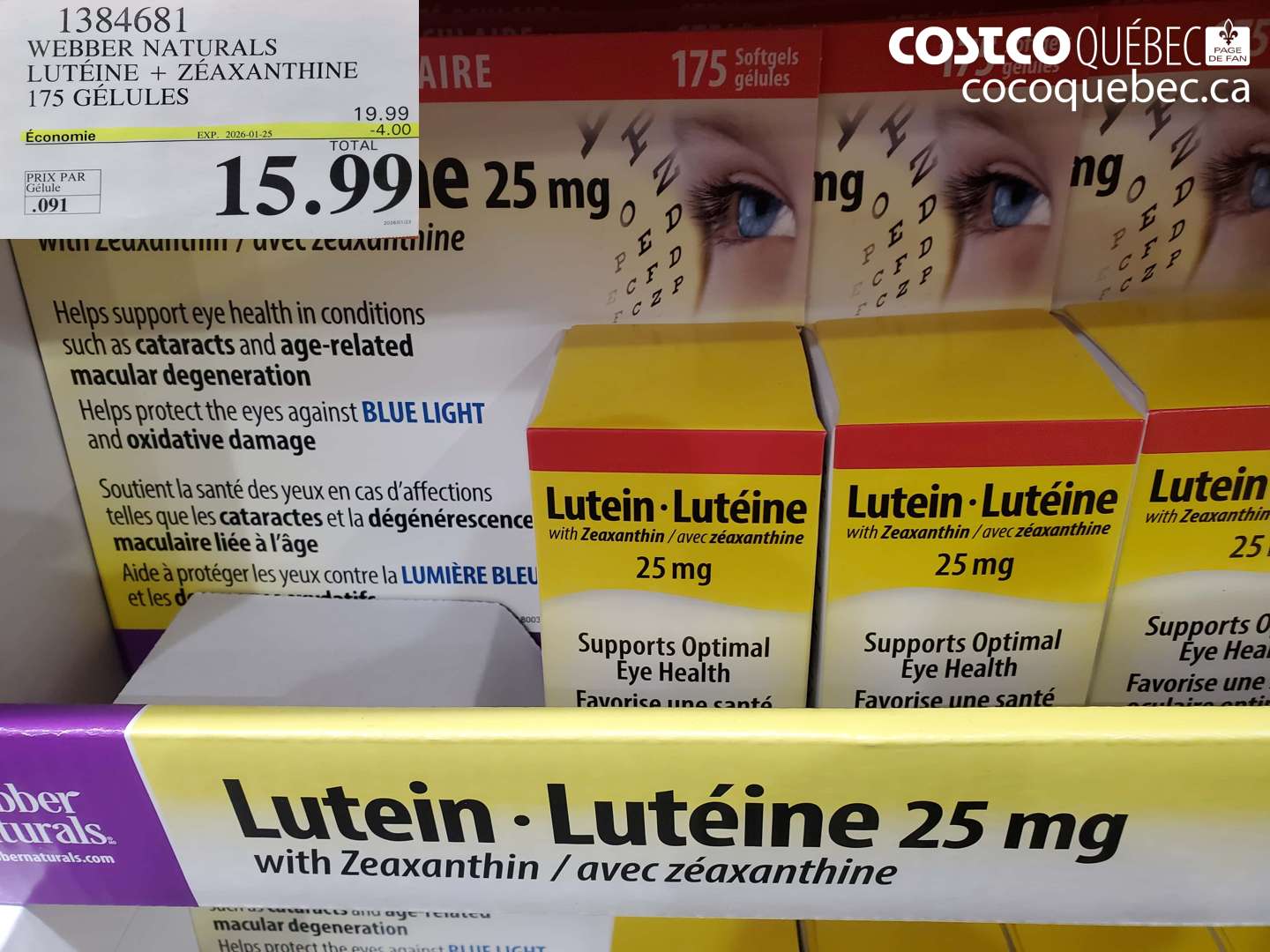 1384681 WEBBER NATURALS LUTÉINE + ZÉAXANTHINE 175 GÉLULES ($4.00 INSTANT SAVINGS EXPIRES ON 2026-01-25) $15.99