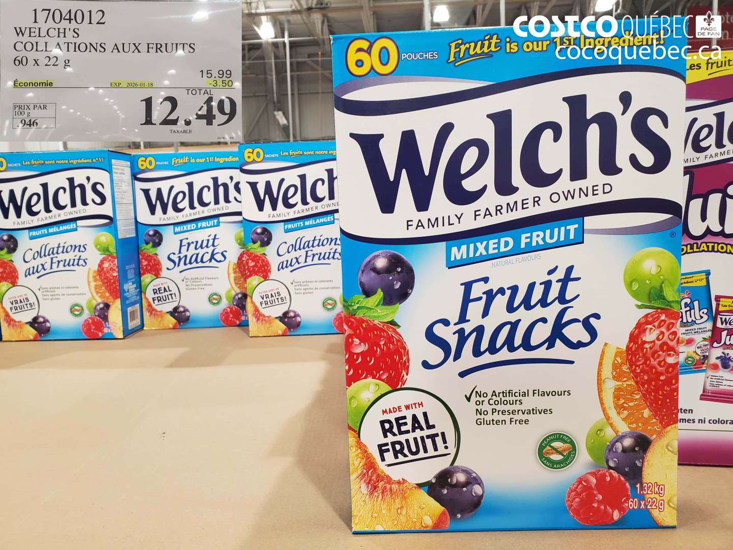 1704012 WELCH'S COLLATIONS AUX FRUITS 60 x 27.9 ($3.50 INSTANT SAVINGS EXPIRES ON 2025-09-17) $12.49