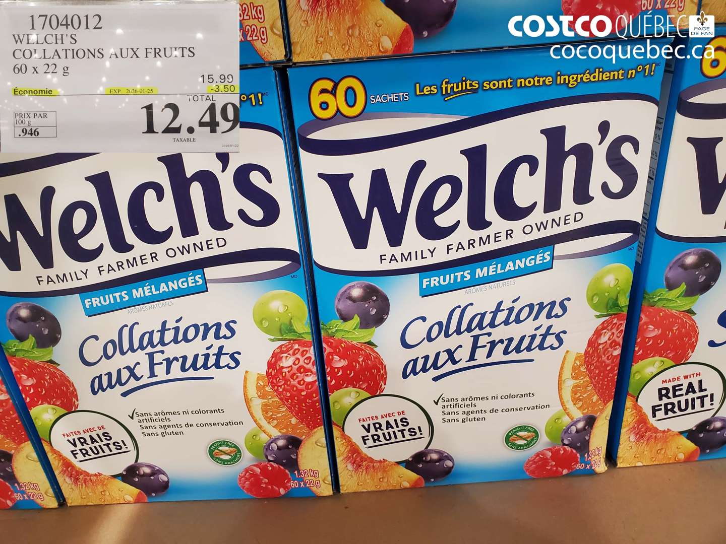 1704012 WELCH'S COLLATIONS AUX FRUITS 60 x 27.9 ($3.50 INSTANT SAVINGS EXPIRES ON 2026-01-25) $12.49