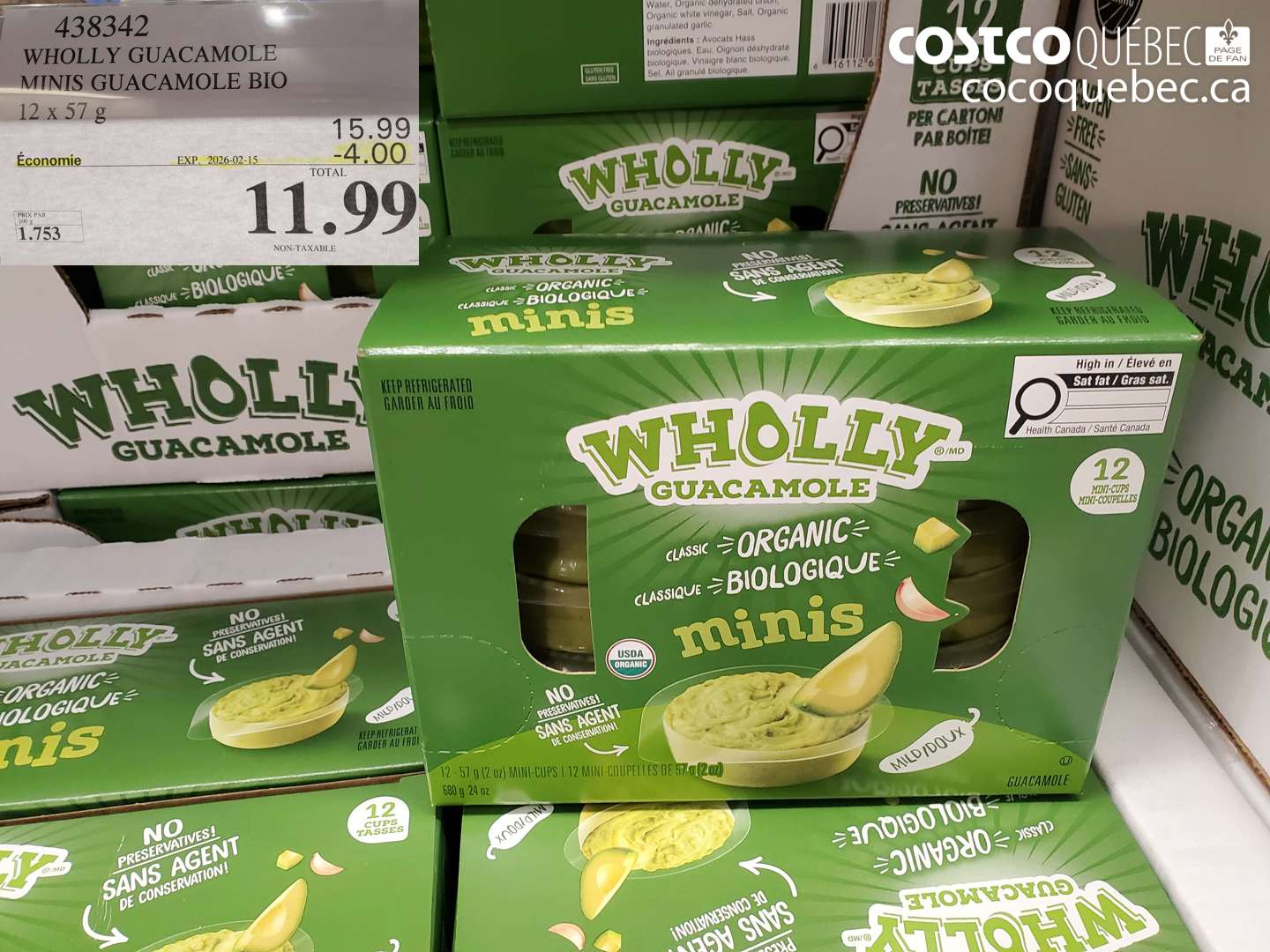 438342 WHOLLY GUACAMOLE MINIS GUACAMOLE BIO 12 x 57 g ($4.00 INSTANT SAVINGS EXPIRES ON 2026-02-15) $11.99
