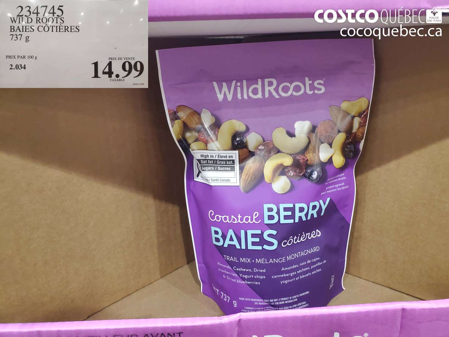 234745 WILD ROOTS BAIES CÔTIÈRES 737 g $14.99