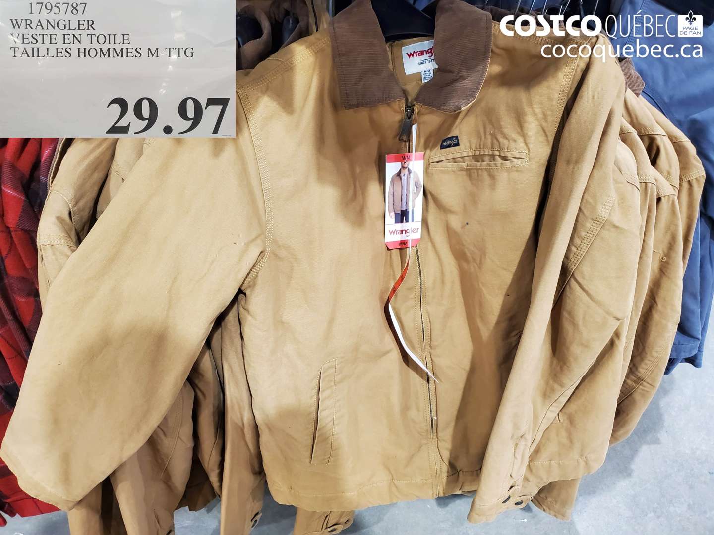 1795787 WRANGLER VESTE EN TOILE TAILLES HOMMES M-TTG $29.97