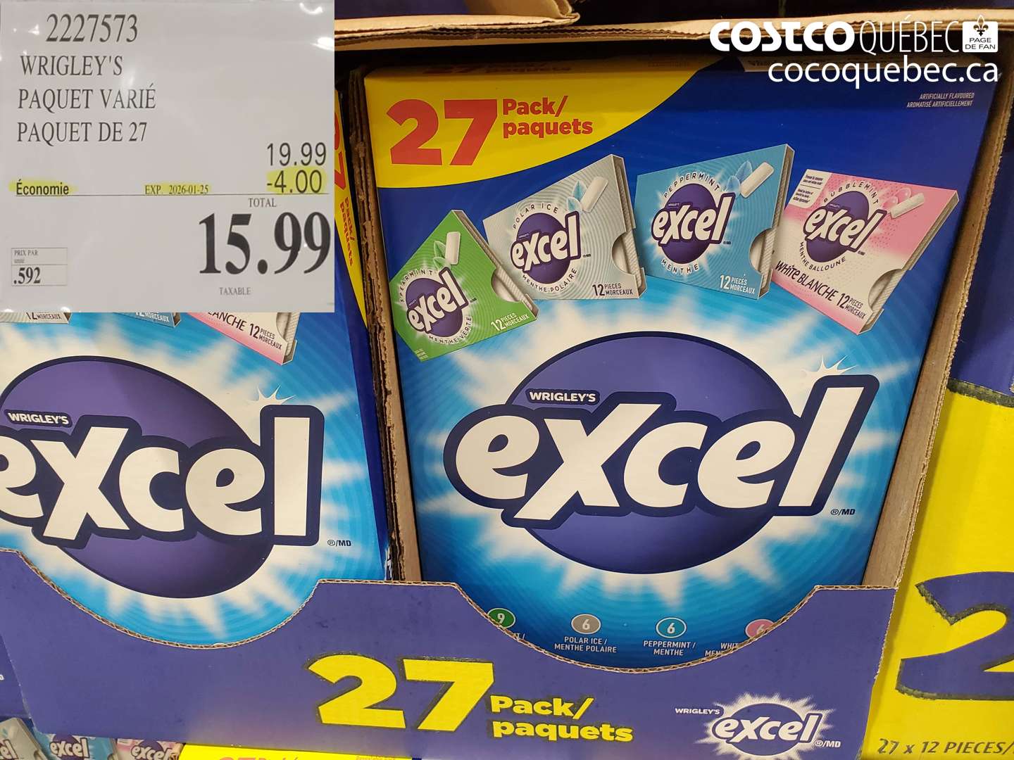 2227573 WRIGLEY'S PAQUET VARIÉ PAQUET DE 27 ($4.00 INSTANT SAVINGS EXPIRES ON 2026-01-25) $15.99