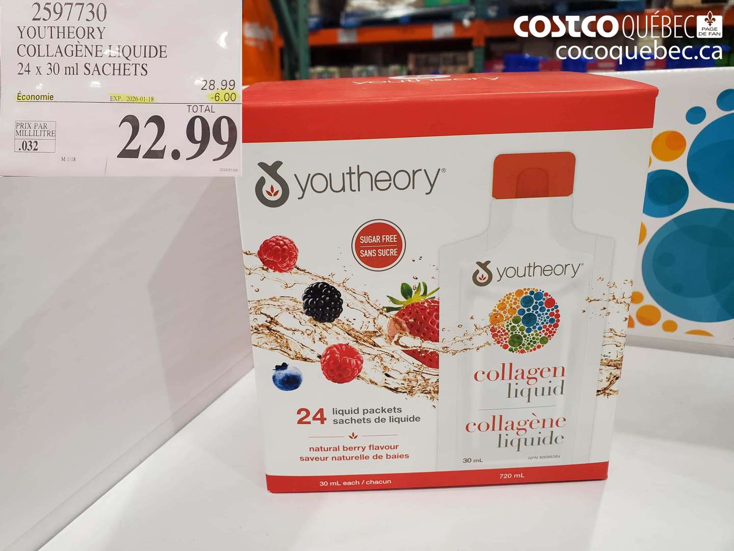 2597730 YOUTHEORY COLLAGENE LIQUIDE 24 X 30ML POCHETTES  ($6.00 INSTANT SAVINGS EXPIRES ON 2026-01-18) $22.99