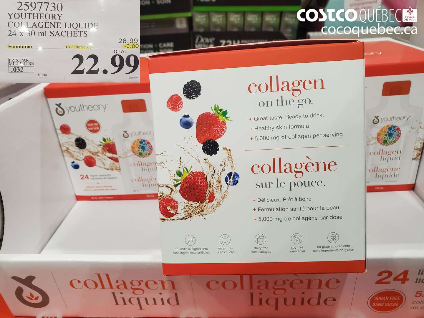 2597730 YOUTHEORY COLLAGENE LIQUIDE 24 X 30ML POCHETTES  ($6.00 INSTANT SAVINGS EXPIRES ON 2026-01-18) $22.99