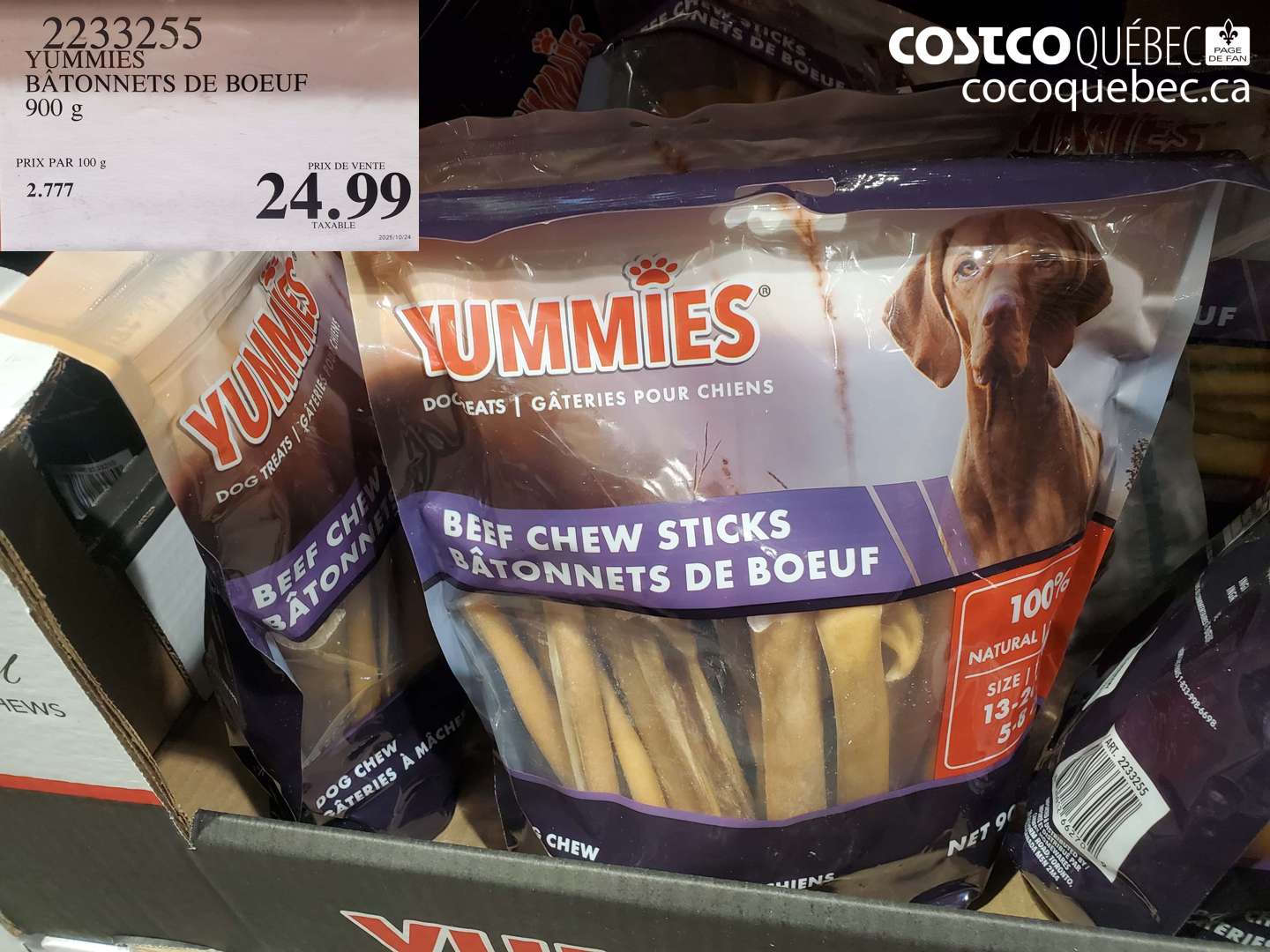 2233255 YUMMIES BATONNETS DE BOEUF 900 G $24.99