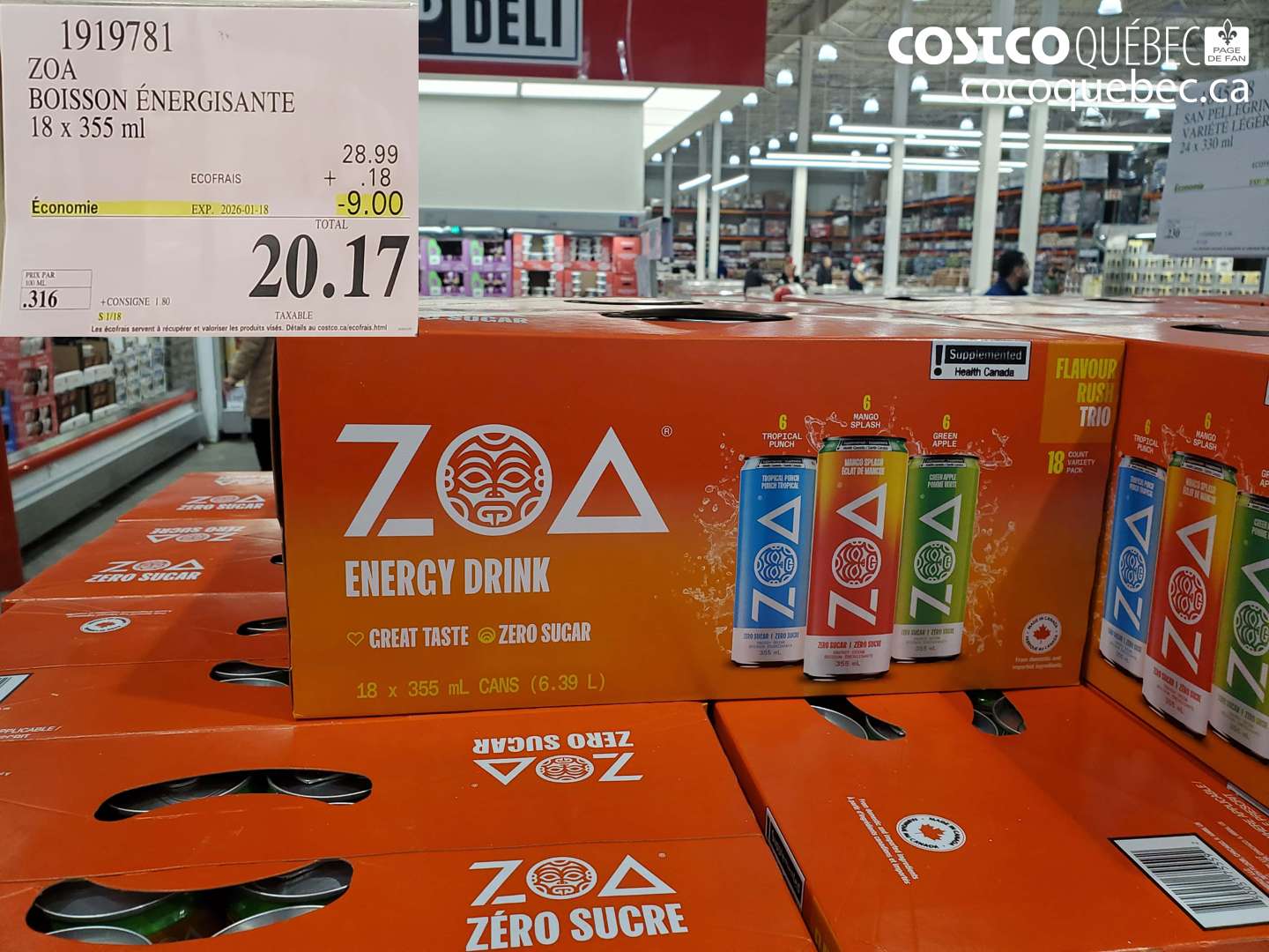 1919781 ZOA : BOISSON ENERGISANTE 18X355  ($9.00 INSTANT SAVINGS EXPIRES ON 2026-01-18) $20.17
