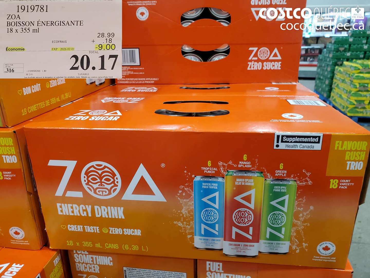 1919781 ZOA : BOISSON ENERGISANTE 18X355  ($9.00 INSTANT SAVINGS EXPIRES ON 2026-02-01) $20.17