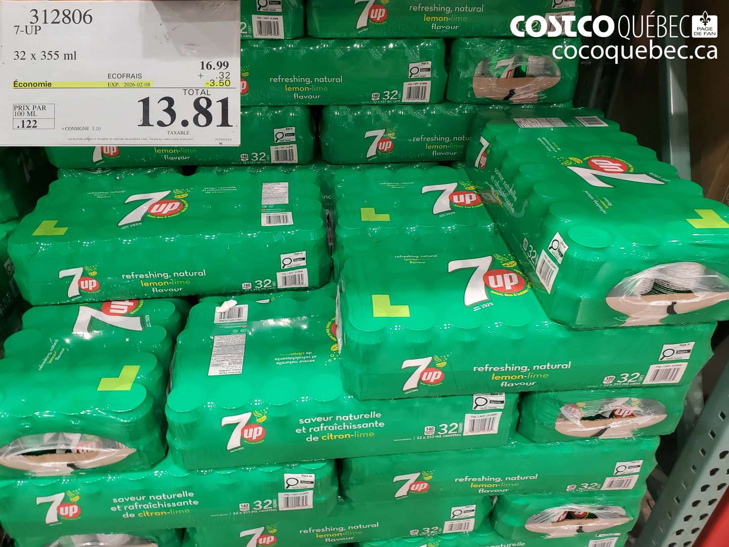 312806 7-UP 32 x 355 ml ($3.50 INSTANT SAVINGS EXPIRES ON 2026-02-08) $13.81