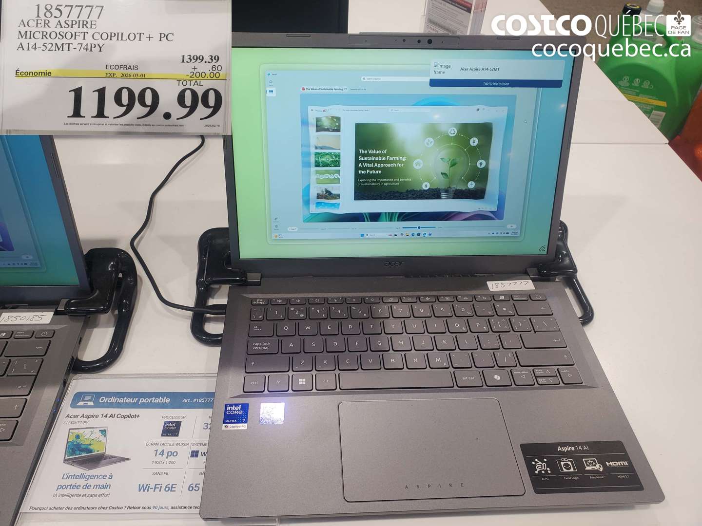 1857777 ACER ASPIRE MICROSOFT COPILOT + PC A14-52MT-74PY ($200.00 INSTANT SAVINGS EXPIRES ON 2026-03-01) $1199.99