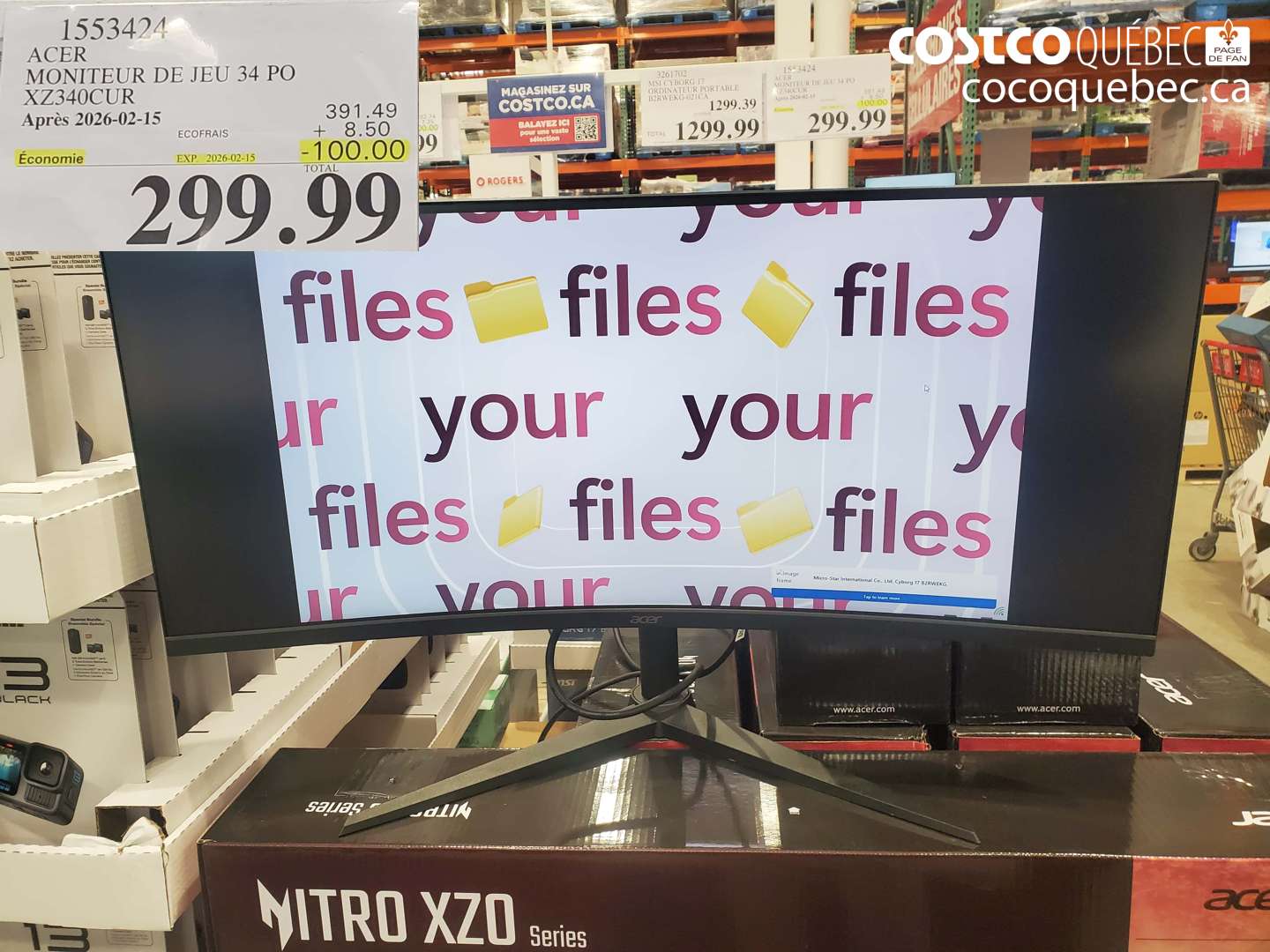 1553424 ACER MONITEUR DE JEU 34 PO XZ340CUR ($100.00 INSTANT SAVINGS EXPIRES ON 2026-02-15) $299.99