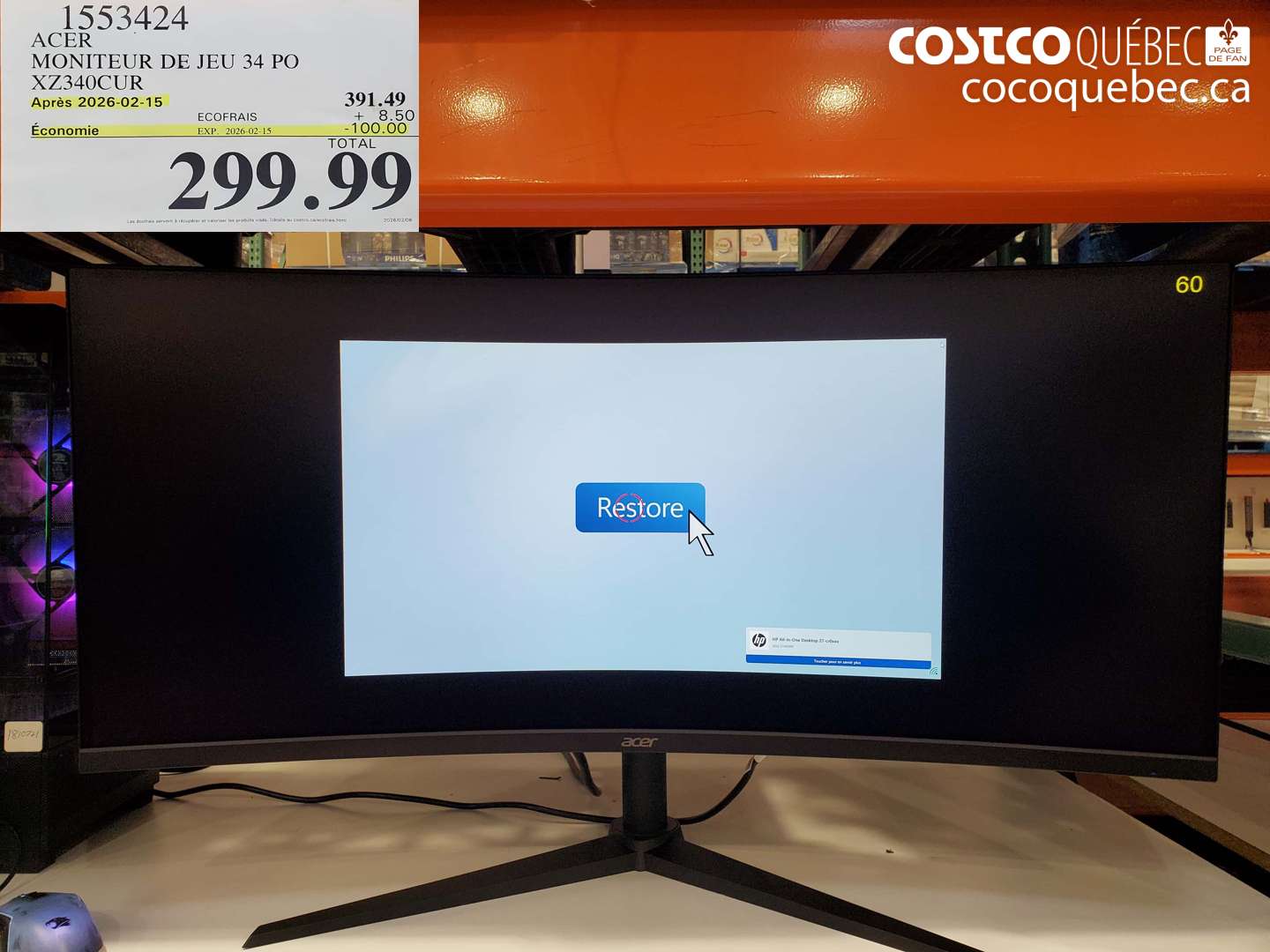 1553424 ACER MONITEUR DE JEU 34 PO XZ340CUR ($100.00 INSTANT SAVINGS EXPIRES ON 2026-02-15) $299.99