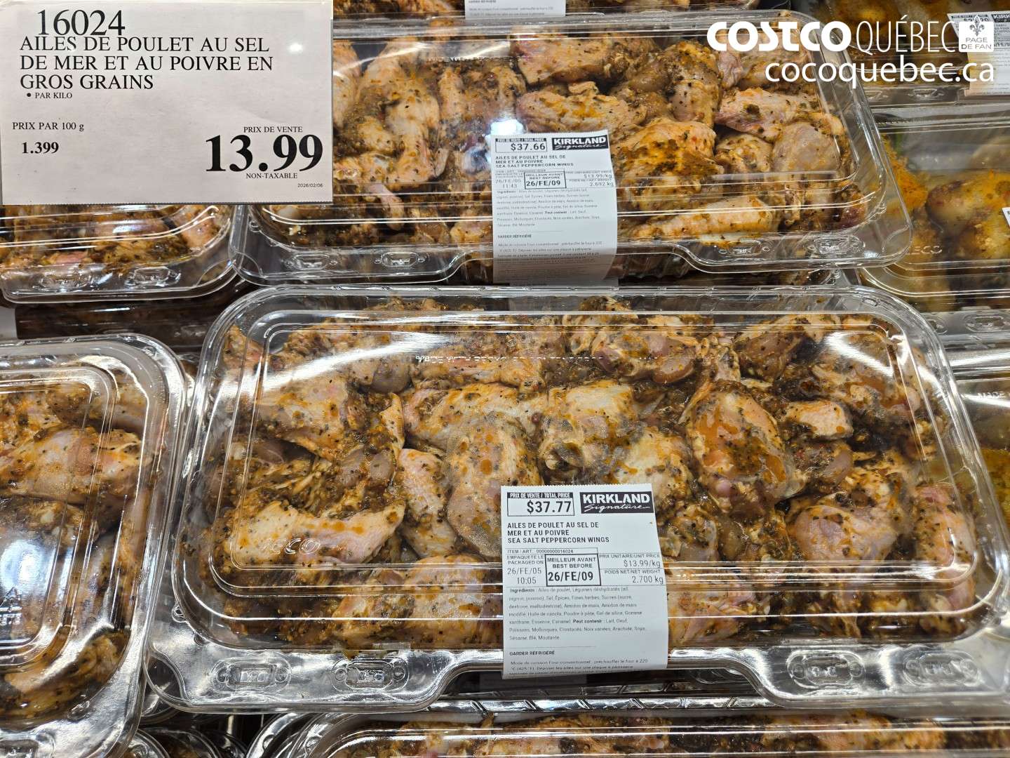 16024 AILES DE POULET AU SEL DE MER ET AU POIVRE EN GROS GRAINS $13.99