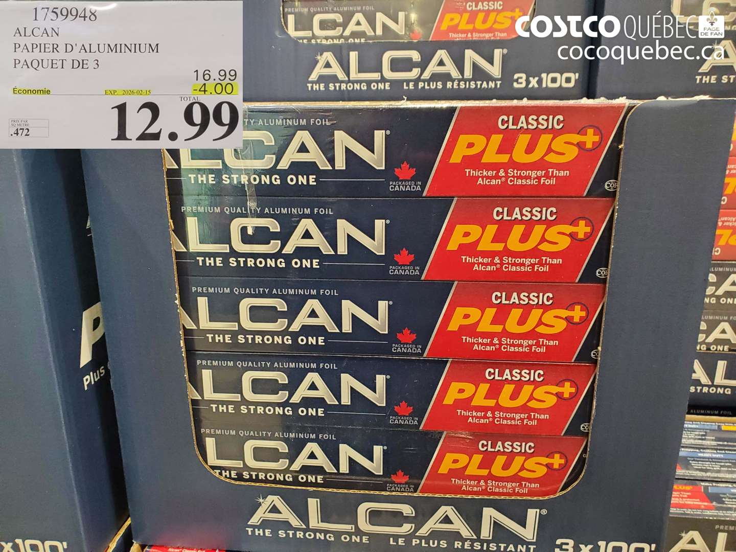 1759948 ALCAN PAPIER D'ALUMINIUM PAQUET DE 3 ($4.00 INSTANT SAVINGS EXPIRES ON 2026-02-15) $12.99