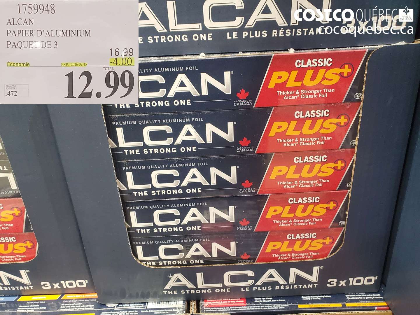 1759948 ALCAN PAPIER D'ALUMINIUM PAQUE DE 3 ($4.00 INSTANT SAVINGS EXPIRES ON 2026-02-15) $12.99