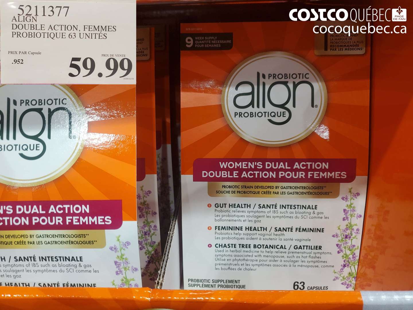 5211377 ALIGN DOUBLE ACTION, FEMMES PROBIOTIQUE 63 UNITES $59.99