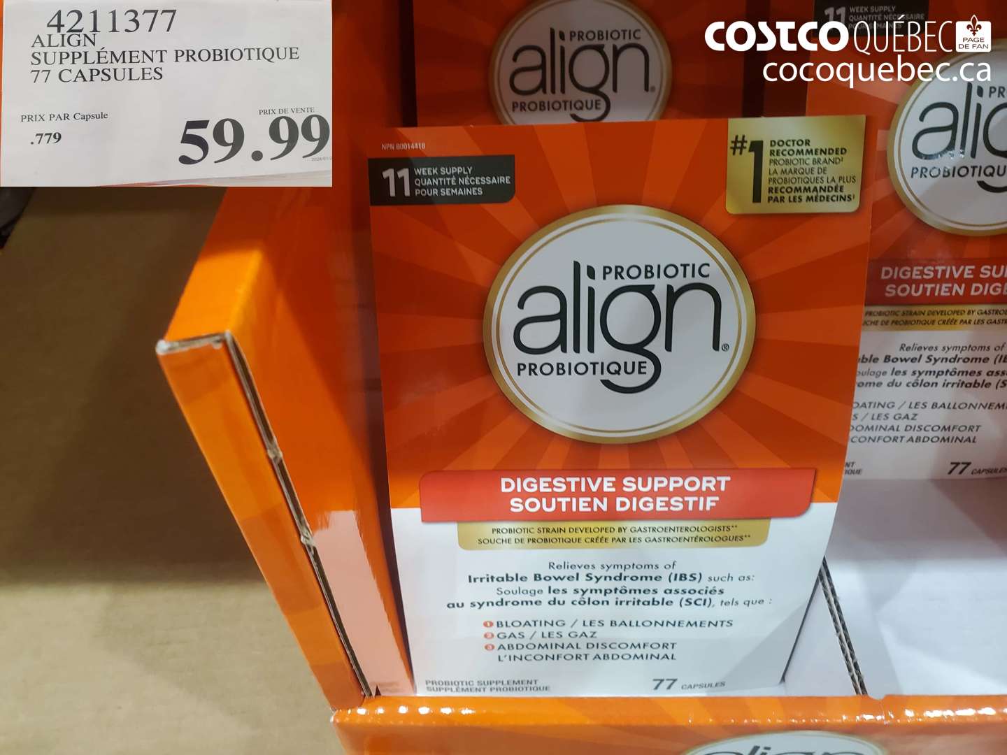 4211377 ALIGN SUPPLÉMENT PROBIOTIQUE 77 CAPSULES $59.99