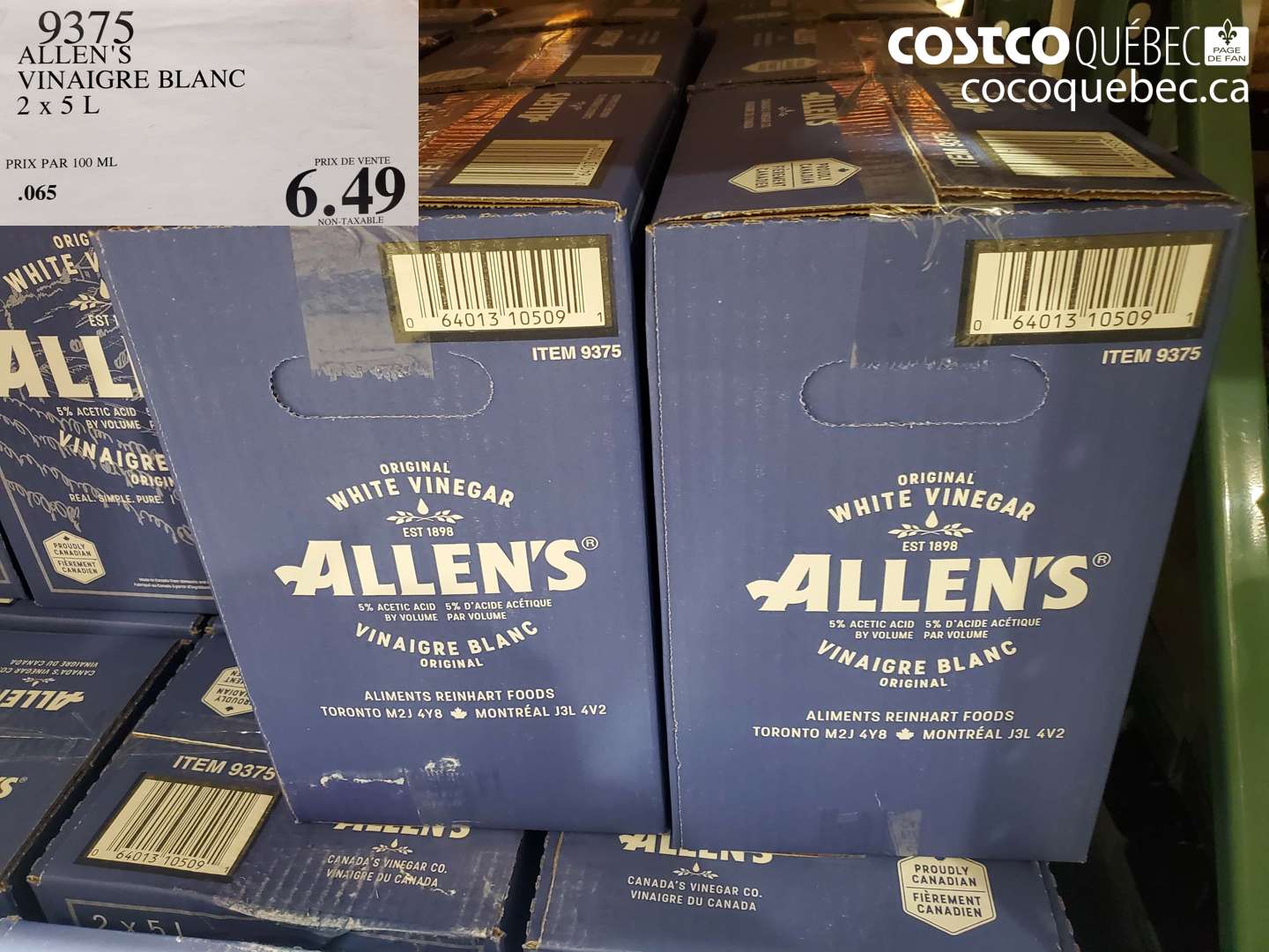 9375 ALLEN'S VINAIGRE BLANC 2 x 5 L $6.49