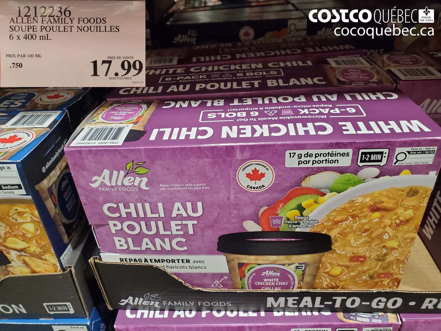 1212236 ALLEN FAMILY FOODS SOUPE POULET NOUILLES 6 x 400 mL $17.99