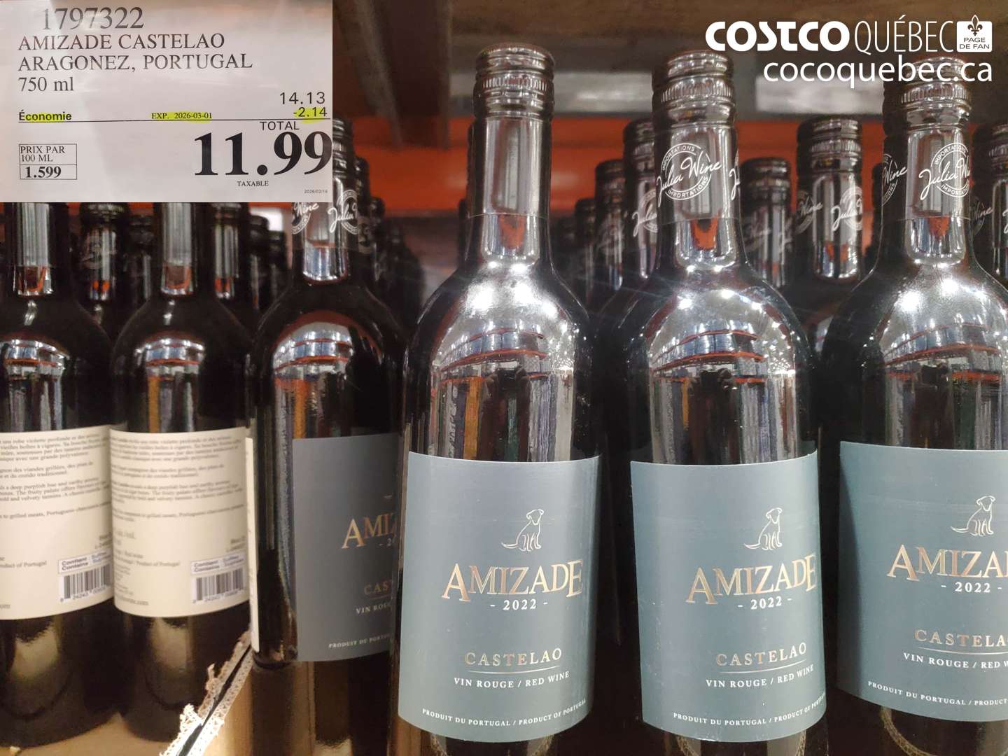 1797322 AMIZADE CASTELAO ARAGONEZ, PORTUGAL 750 ml ($2.14 INSTANT SAVINGS EXPIRES ON 2026-03-01) $11.99