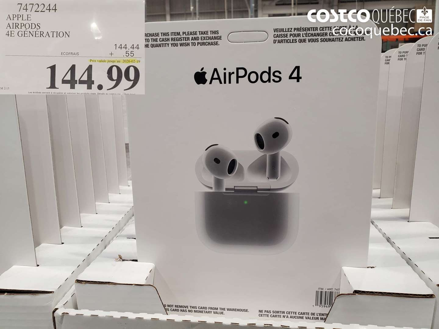 7472244 APPLE AIRPODS 4E GENERATION (EXPIRES ON 2026-02-19) $144.99