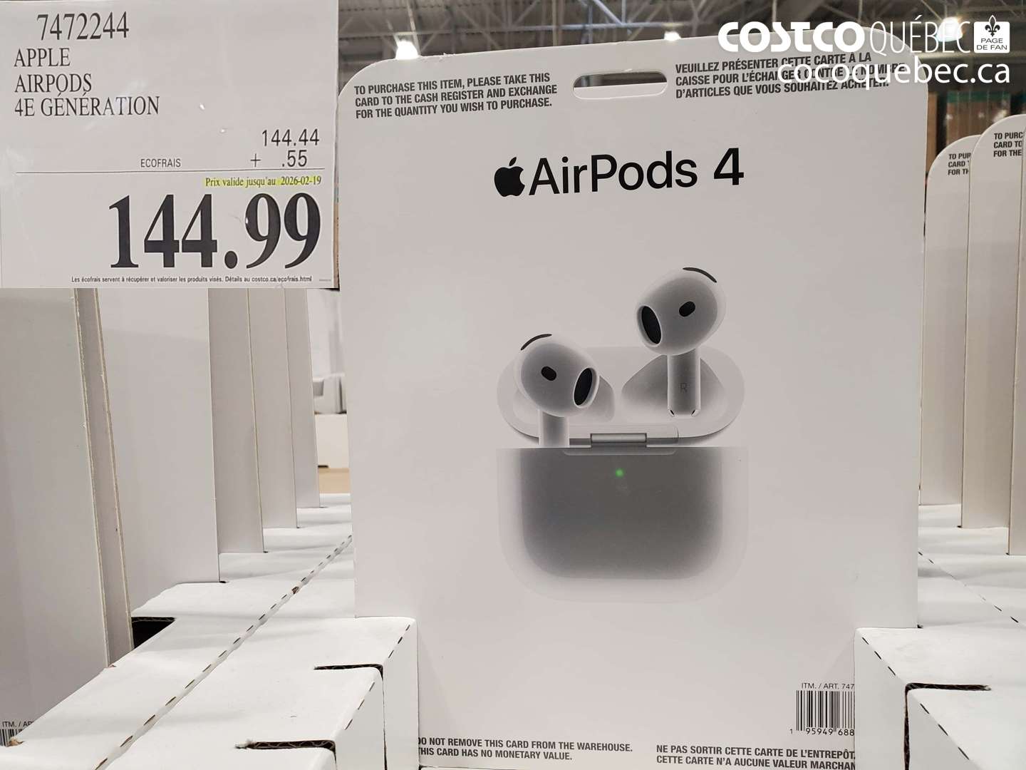 7472244 APPLE AIRPODS 4E GÉNÉRATION (EXPIRES ON 2026-02-19) $144.99