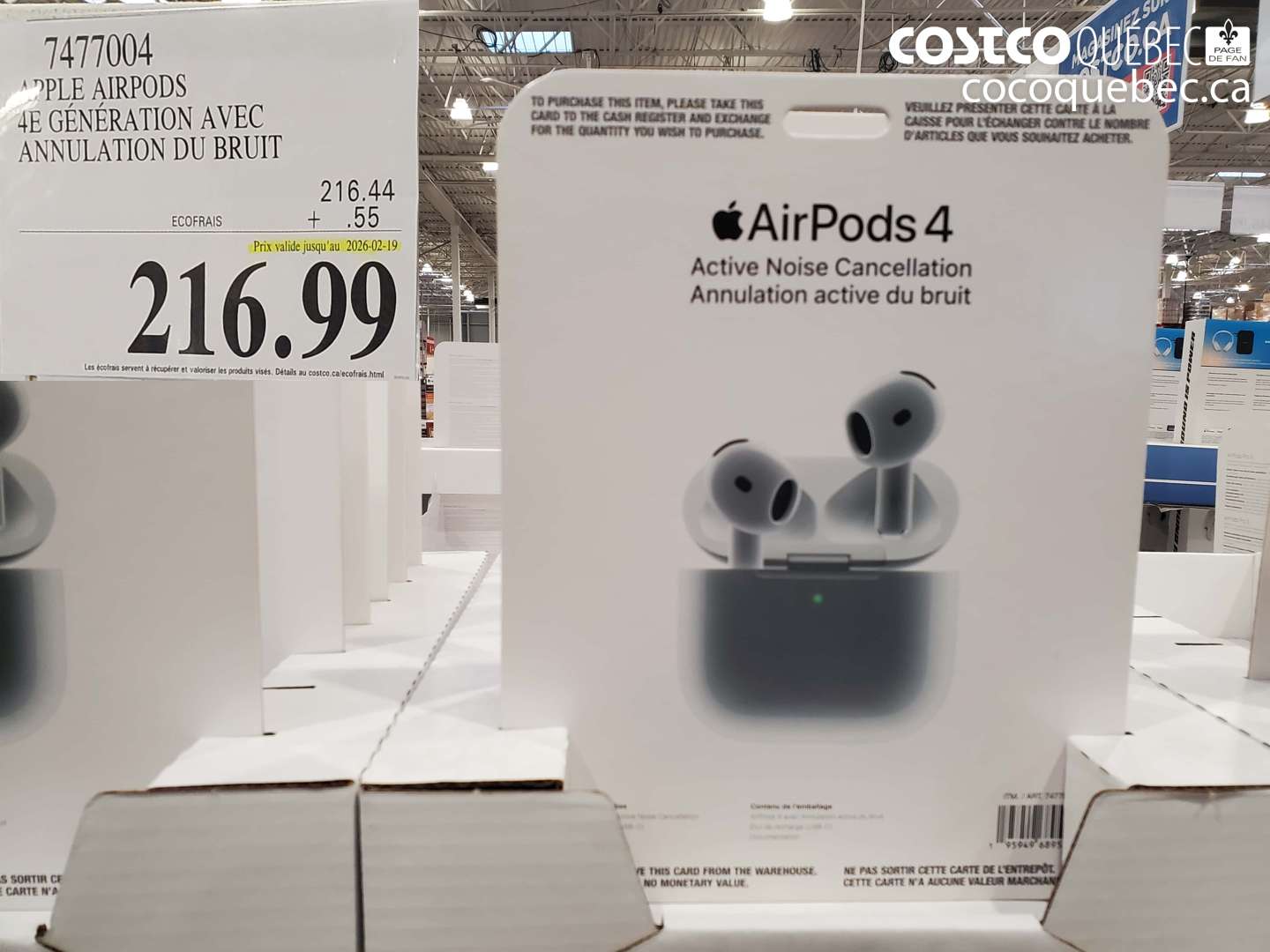 7477004 APPLE AIRPODS 4E GENERATION AVEC ANULATION DU BRUIT (EXPIRES ON 2026-02-19) $216.99
