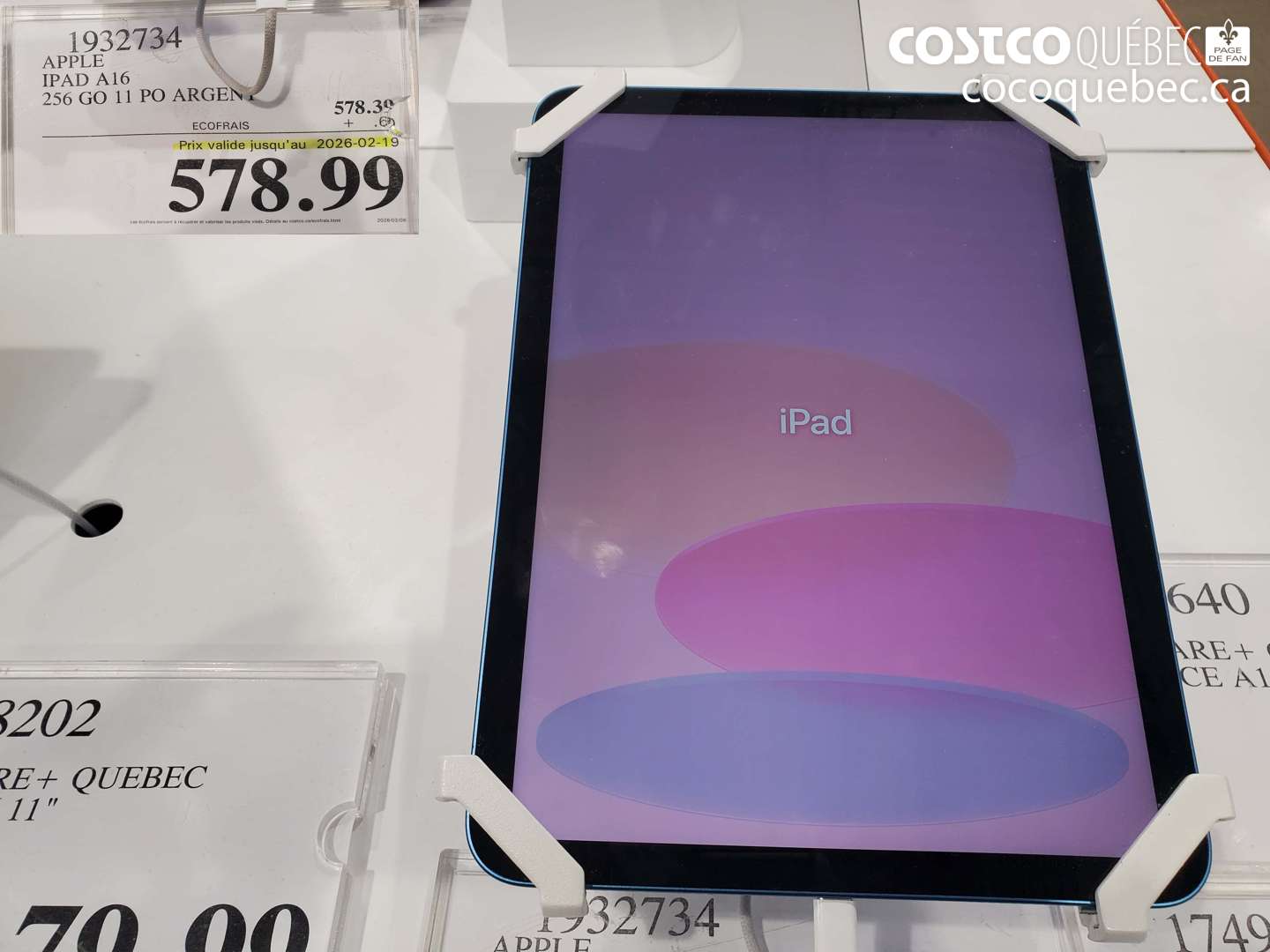 1932734 APPLE IPAD A16 256 GO 11 PO ARGENT (EXPIRES ON 2026-02-19) $578.99