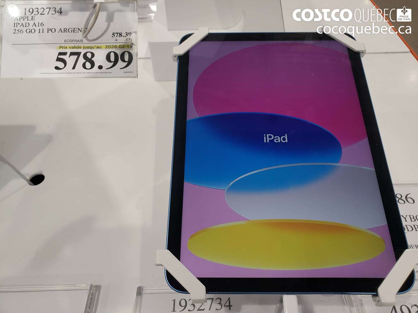 1932734 APPLE IPAD A16 256 GO 11 PO ARGENT (EXPIRES ON 2026-02-19) $578.99