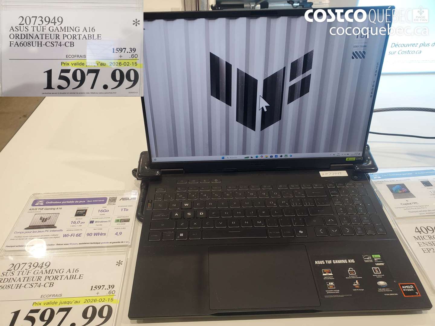 2073949 ASUS TUF GAMING A16 ORDINATEUR PORTABLE FA608UH-CS74-CB (EXPIRES ON 2026-02-15) $1597.99