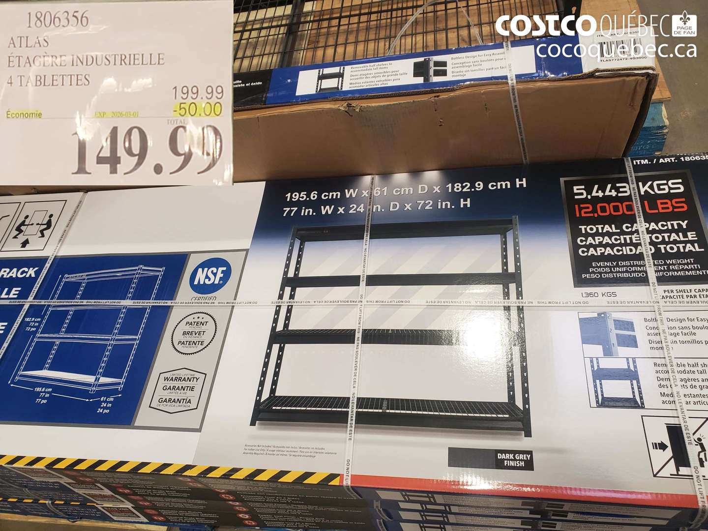 1806356 ATLAS ÉTAGÈRE INDUSTRIELLE 4 TABLETTES ($50.00 INSTANT SAVINGS EXPIRES ON 2006-03-01) $149.99