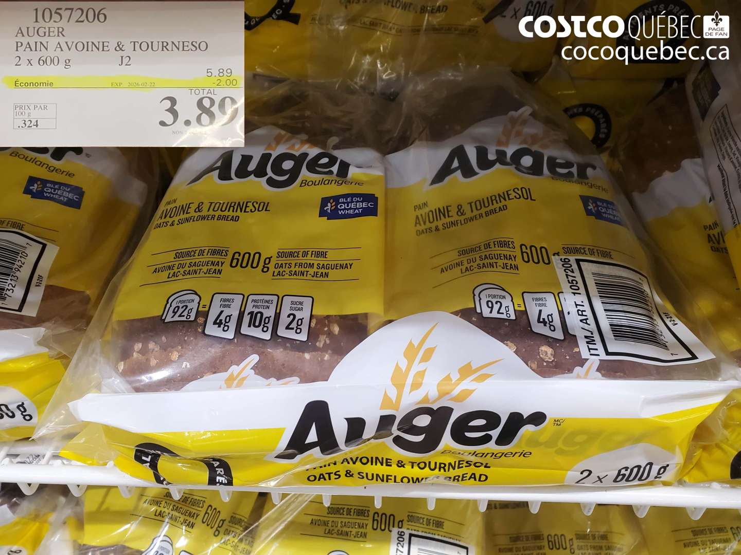 1057206 AUGER PAIN AVOINE & TOURNESOL ($2.00 INSTANT SAVINGS EXPIRES ON 2026-02-22) $3.89