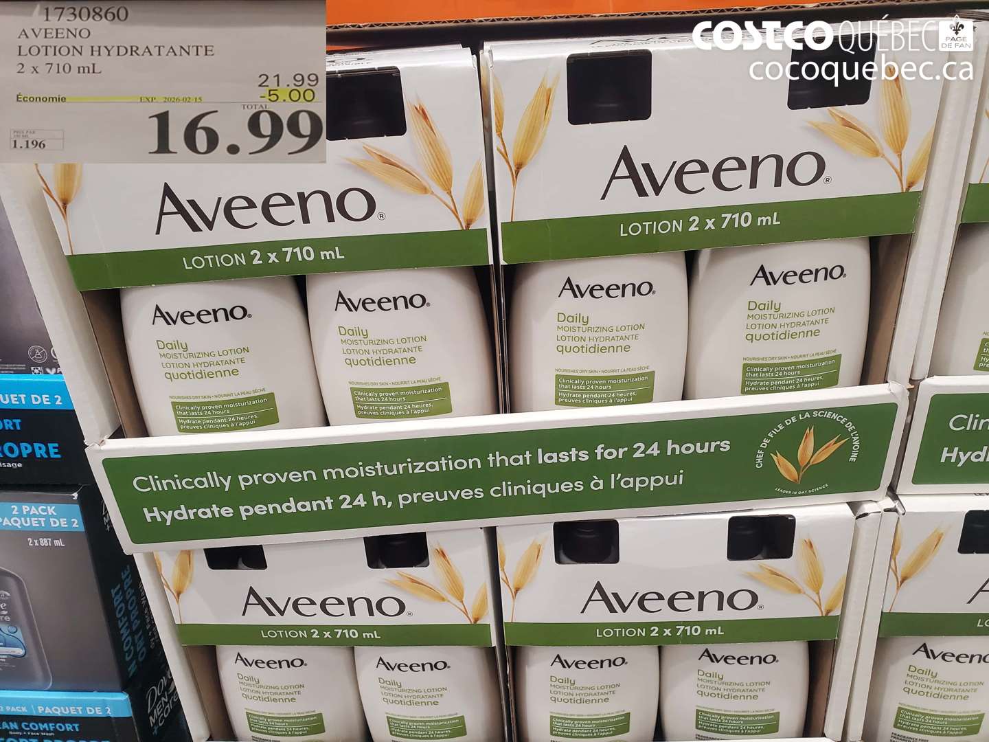 1730860 AVEENO LOTION HYDRATANTE 2 x 710 ml ($5.00 INSTANT SAVINGS EXPIRES ON 2026-02-15) $16.99