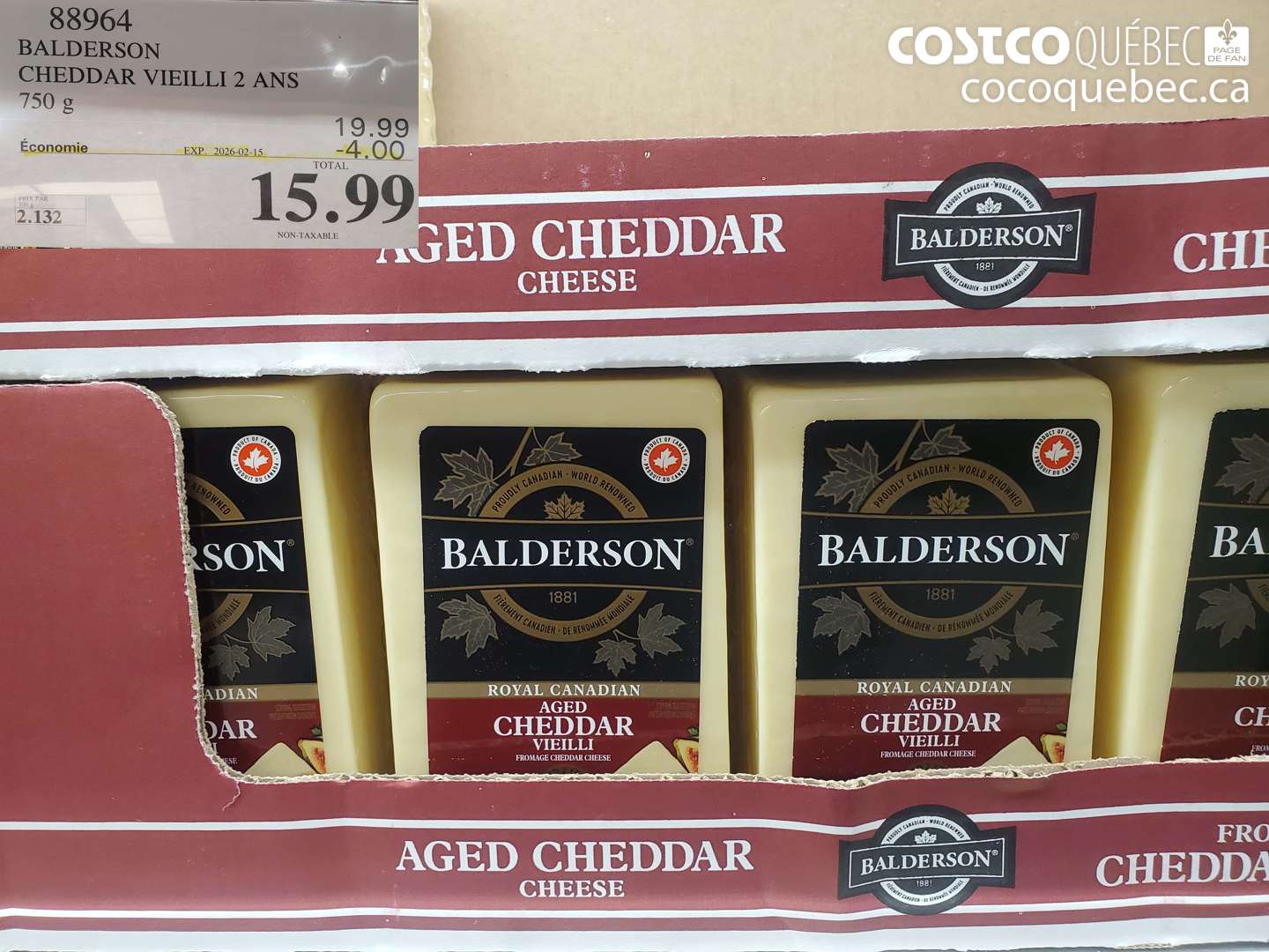 88964 BALDERSON CHEDDAR VIEILLI 2 ANS 750 g ($4.00 INSTANT SAVINGS EXPIRES ON 2026-02-15) $15.99