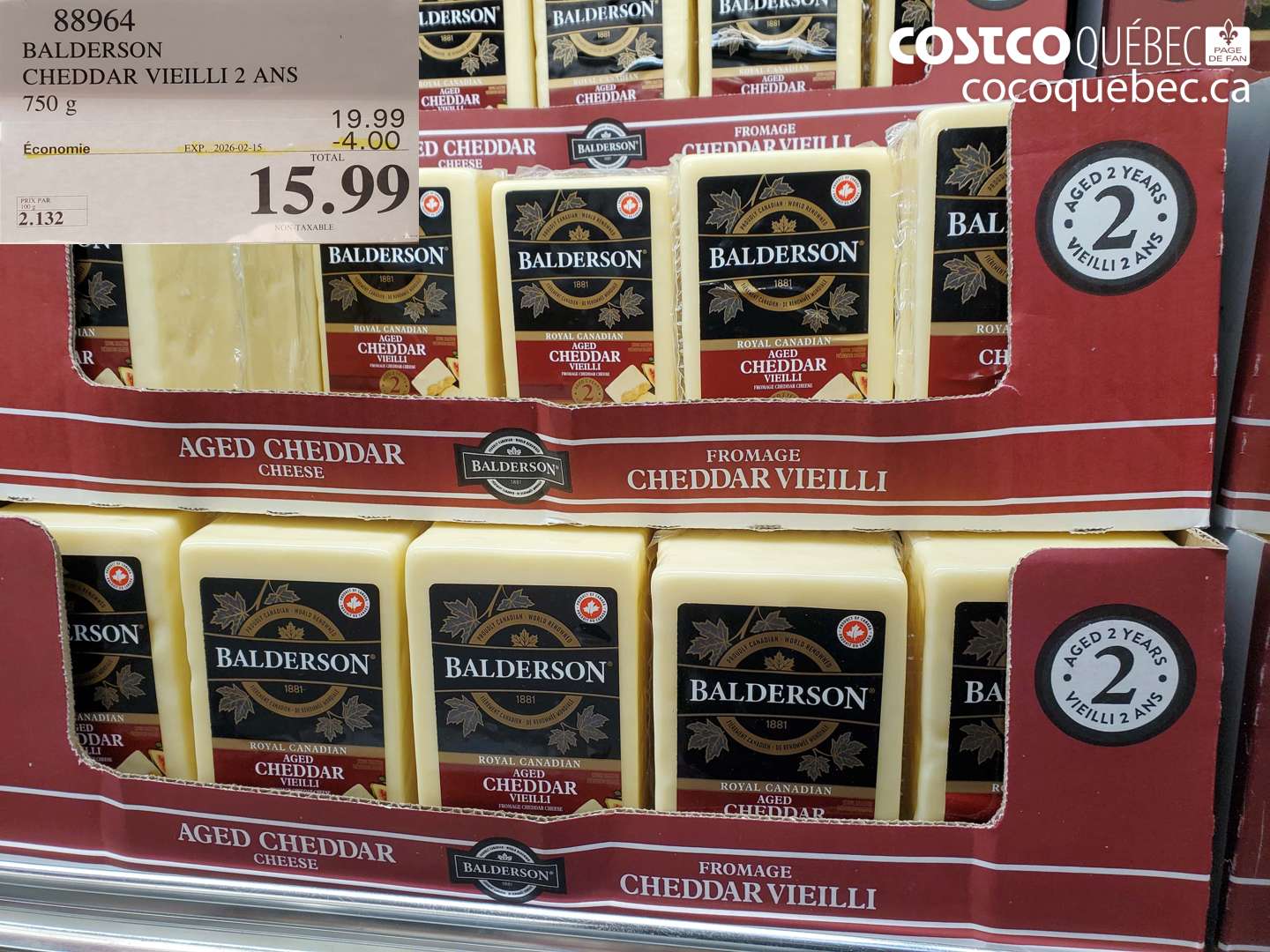 88964 BALDERSON CHEDDAR VIEILLI 2 ANS 750 g ($4.00 INSTANT SAVINGS EXPIRES ON 2026-02-15) $15.99