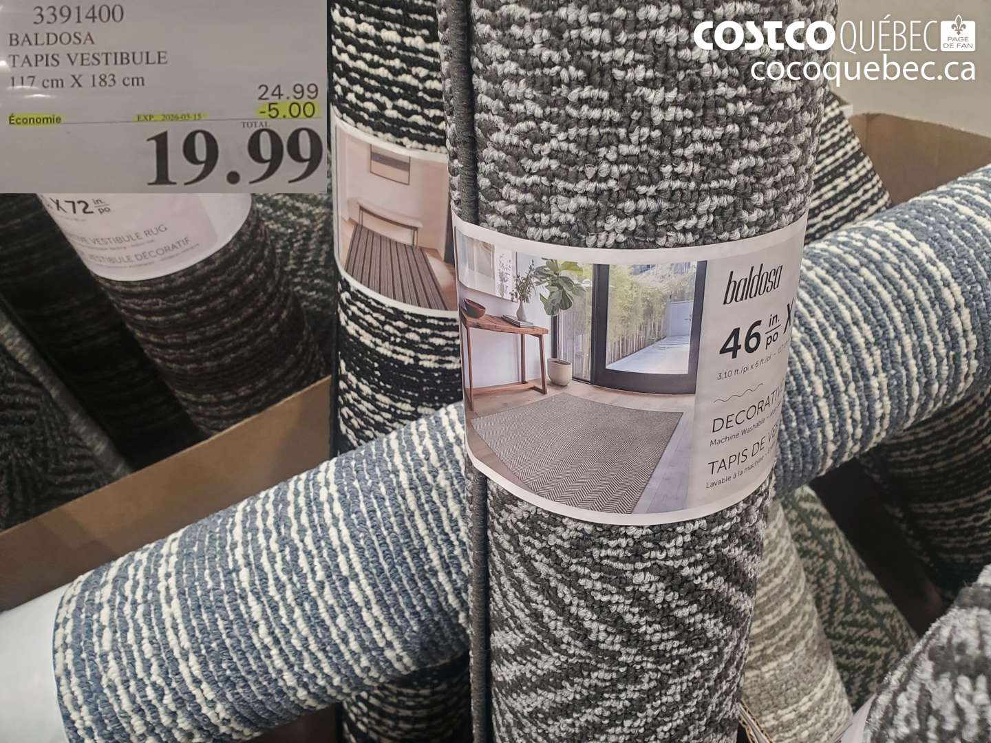 3391400 BALDOSA TAPIS VESTIBULE 117 cm X 183 cm ($5.00 INSTANT SAVINGS EXPIRES ON 2026-03-15) $19.99