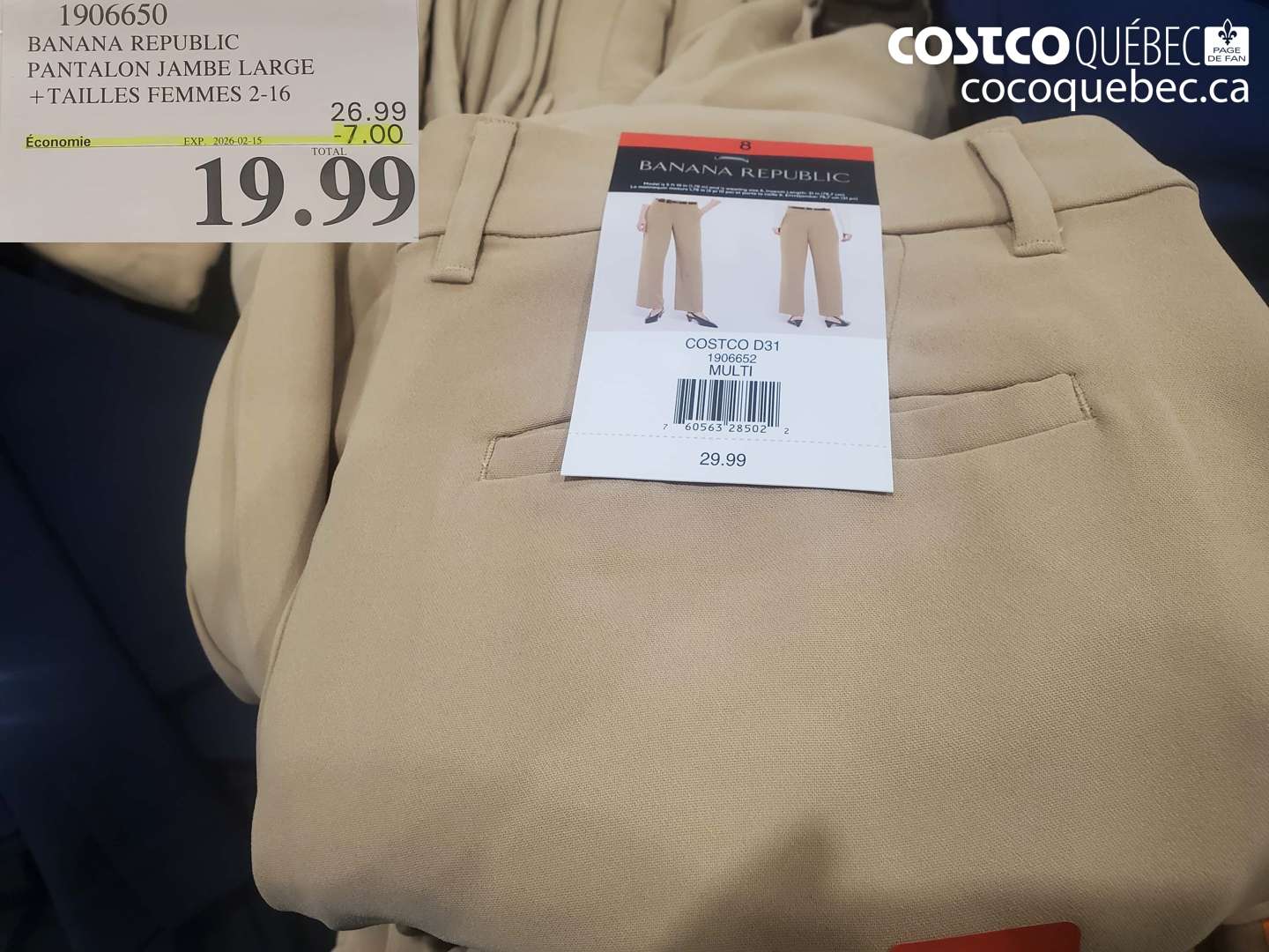 1906650 BANANA REPUBLIC PANTALON JAMBE LARGE + TAILLES FEMMES 2-16 ($7.00 INSTANT SAVINGS EXPIRES ON 2026-02-15) $19.99