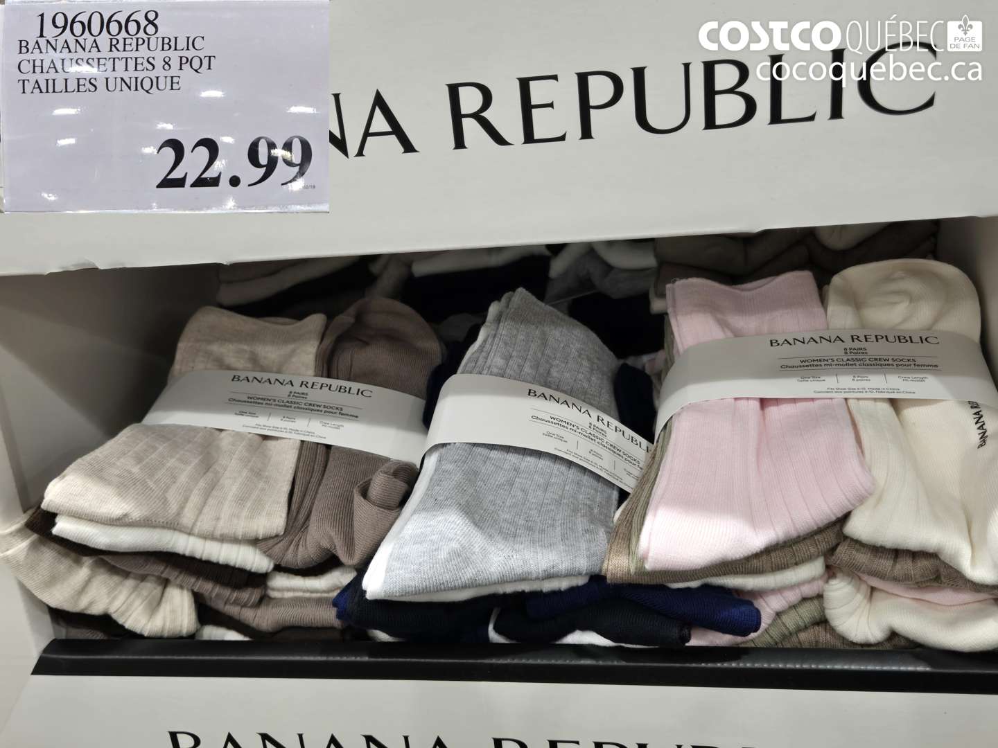 1960668 BANANA REPUBLIC CHAUSSETTES 8 PQT TAILLES UNIQUE $22.99